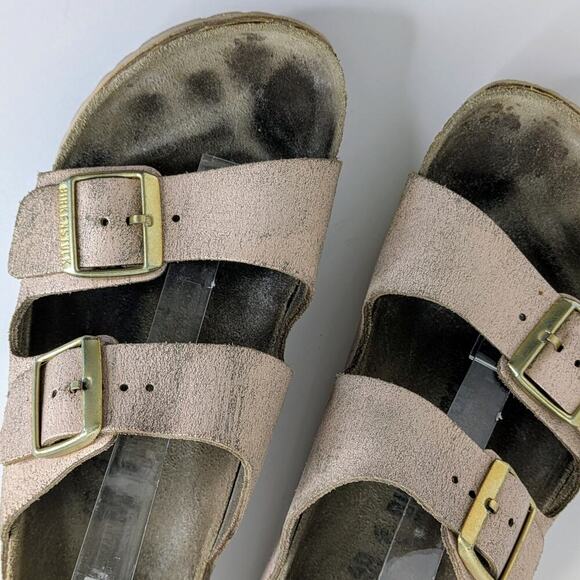Birkenstock Sandals Arizona EU 40 Pink Gold Flat Slides Leather Open Toe Slip On - Picture 14 of 15